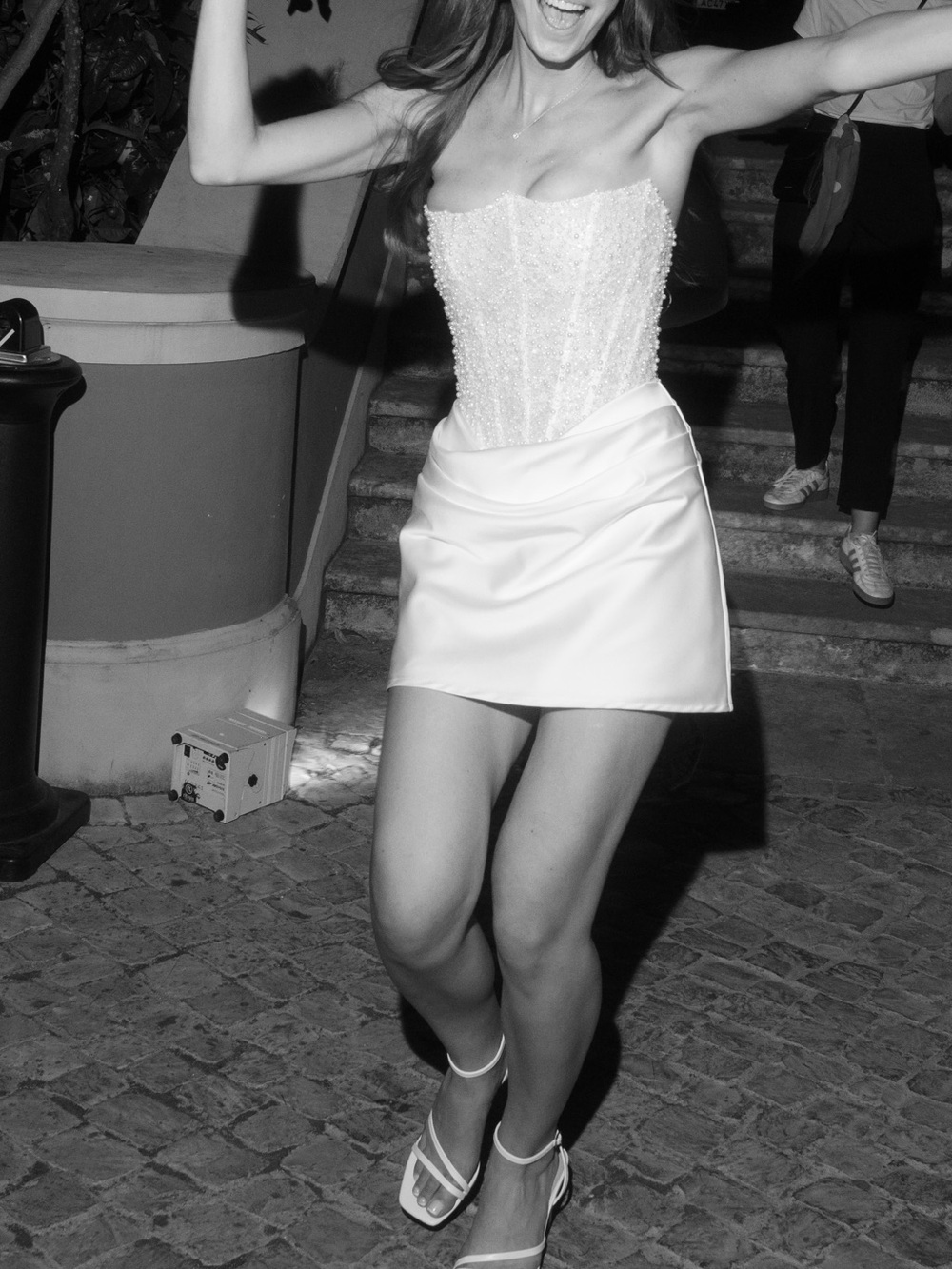 Strapless White Beaded Corset Mini Dress - Picture 2 of 4